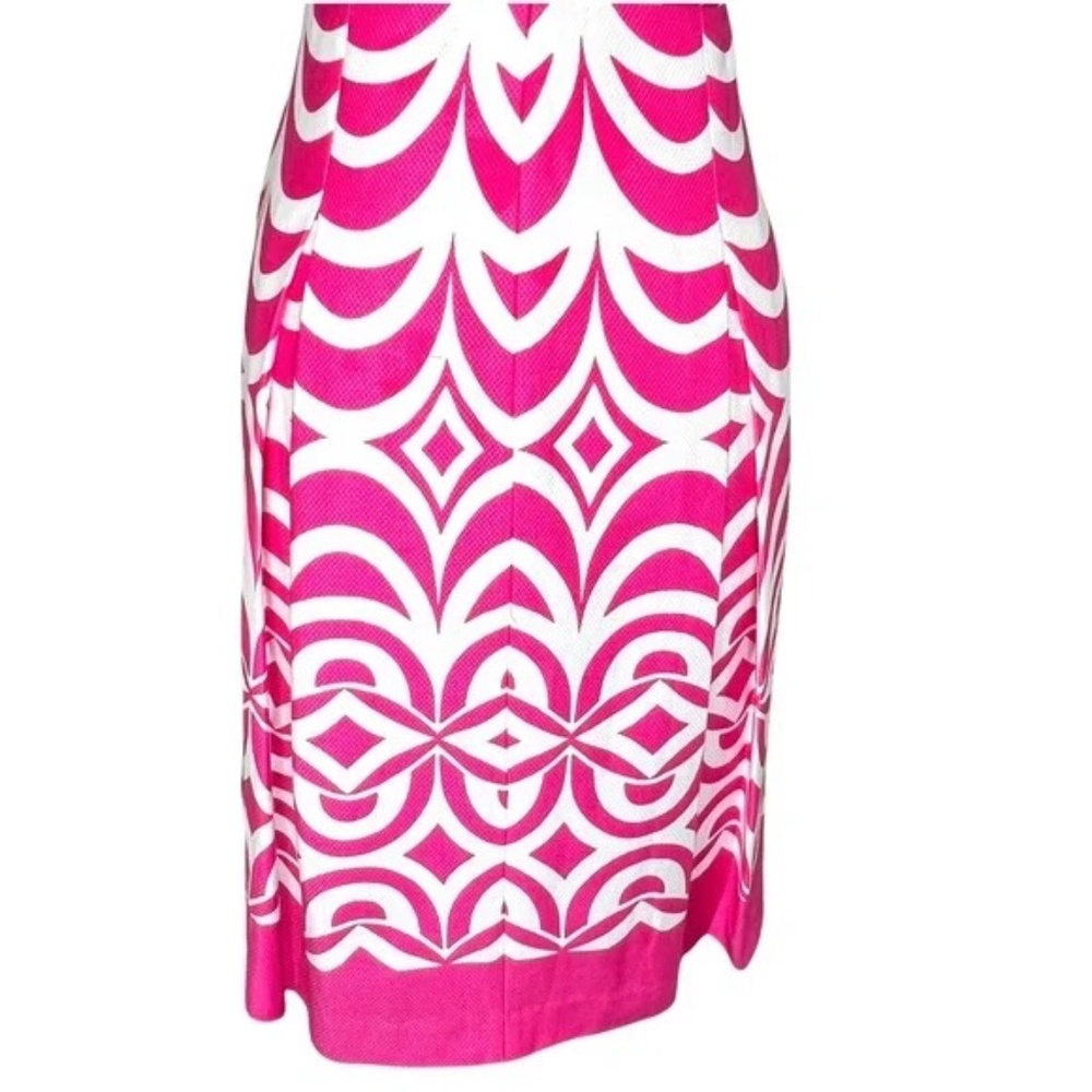TALBOTS Geo Scallop Cap Sleeve Fit & Flare Pleated Dress Pink/White 6 - Picture 10 of 14